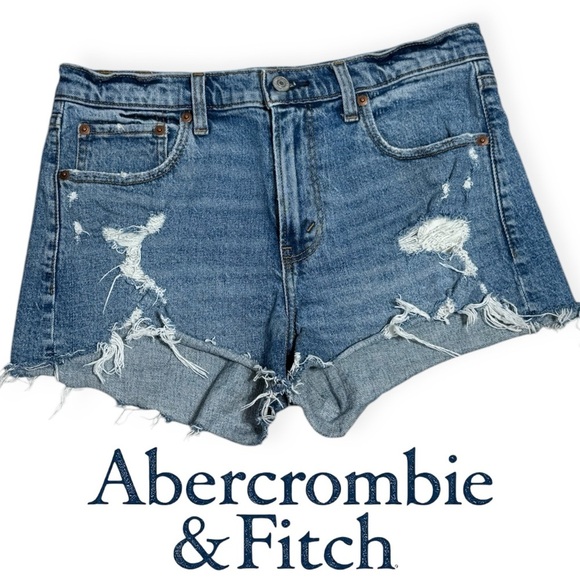 Abercrombie & Fitch High Rise Mom Short destroyed vintage medium wash Size 4 27 - Picture 1 of 7